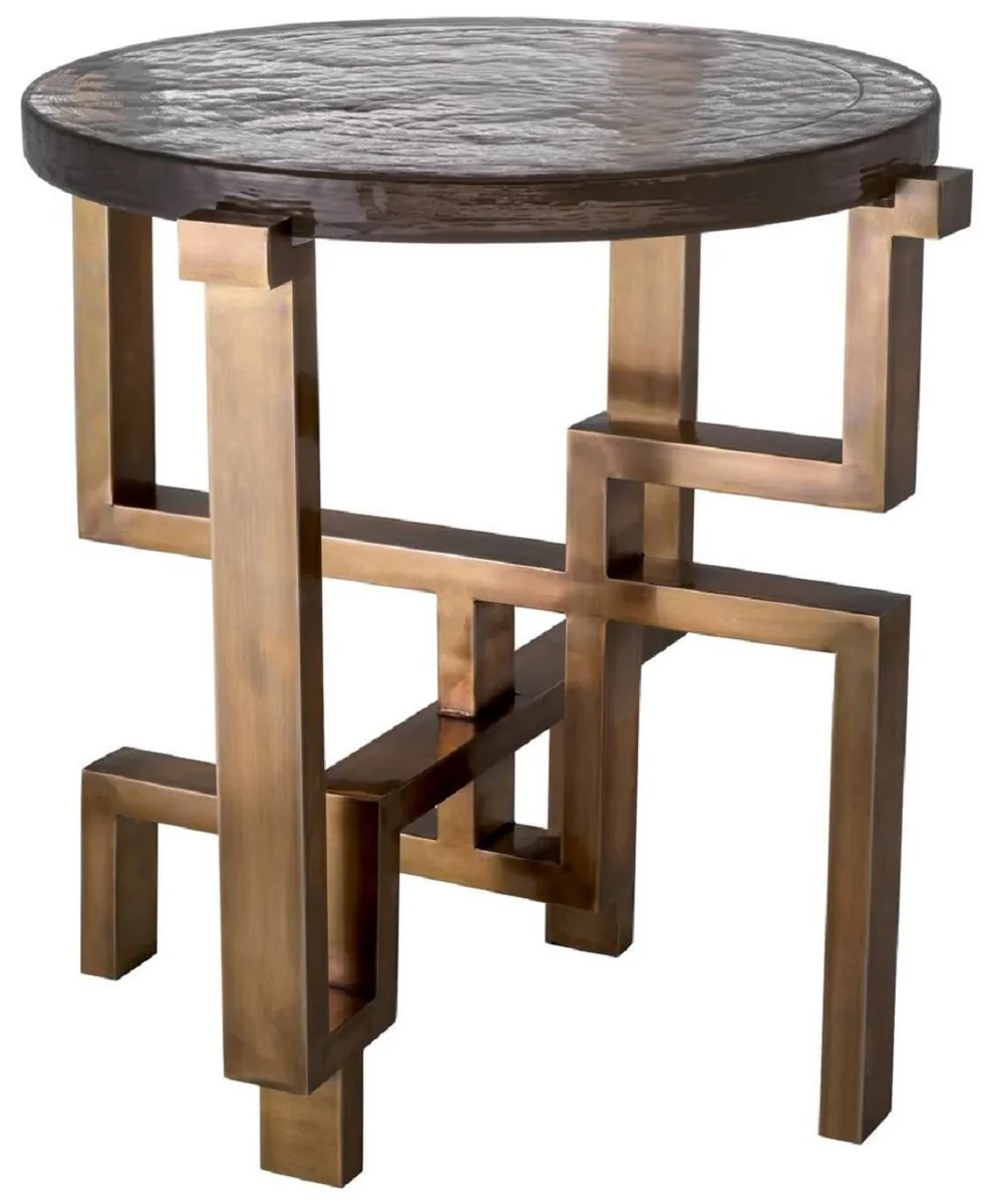 Luxury side table vintage brass Ø 57 x H. 56 cm - Round stainless steel table with glass top - Luxury furniture - Living room furniture - Luxury furnishings - Living room furnishings