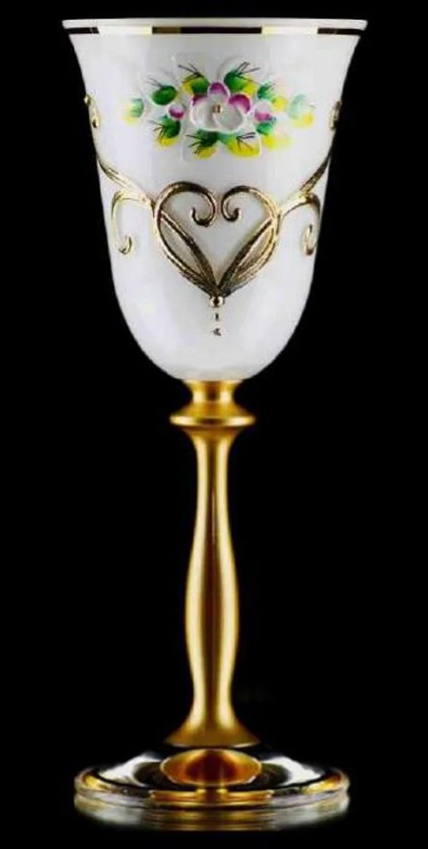 Luxury Baroque Liqueur Glass Set of 6 White / Multicolored / Gold Ø 5.5 x H. 17 cm - Handmade and hand-painted Liqueur Glasses - Hotel & Restaurant Accessories - Luxury Quality