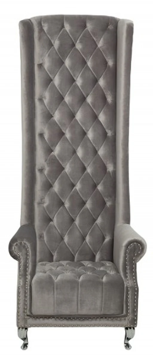 Chesterfield High Back Armchair Silver Gray - Throne King High Back Armchair - Modern Baroque High Back Armchair