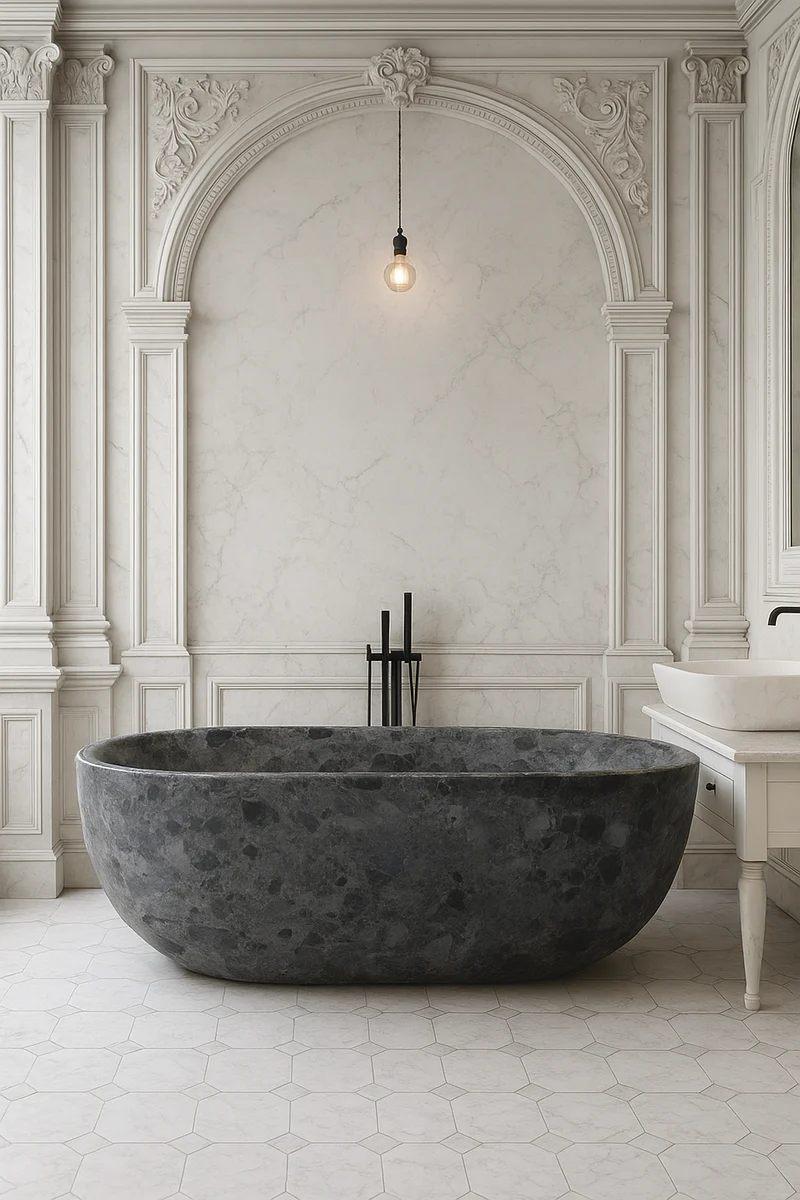 Freestanding luxury marble bathtub anthracite 178 cm