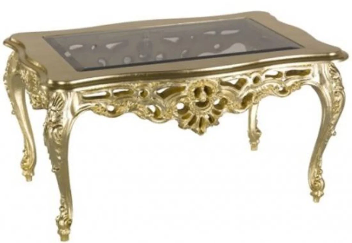 Luxury Baroque coffee table gold 84 x 44 x H. 57 cm - Magnificent living room table with glass top - Baroque living room furniture - Luxury quality - Made in Italy
