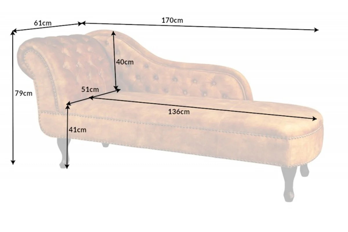 Chesterfield chaise longue velvet mustard yellow / dark brown from Casa Padrino