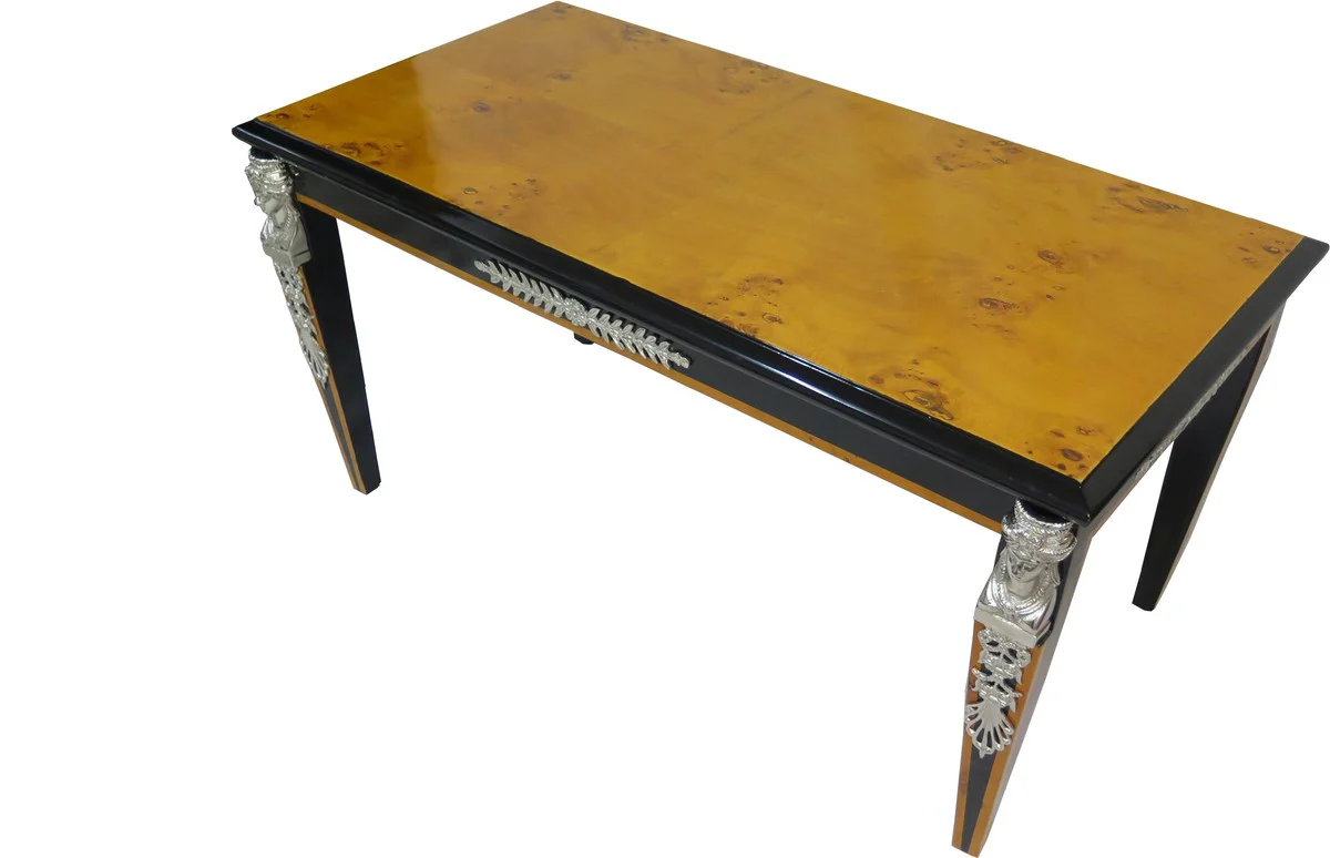 Baroque luxury Empire coffee table mahogany / black / silver 100 x 54 cm - Limited Edition