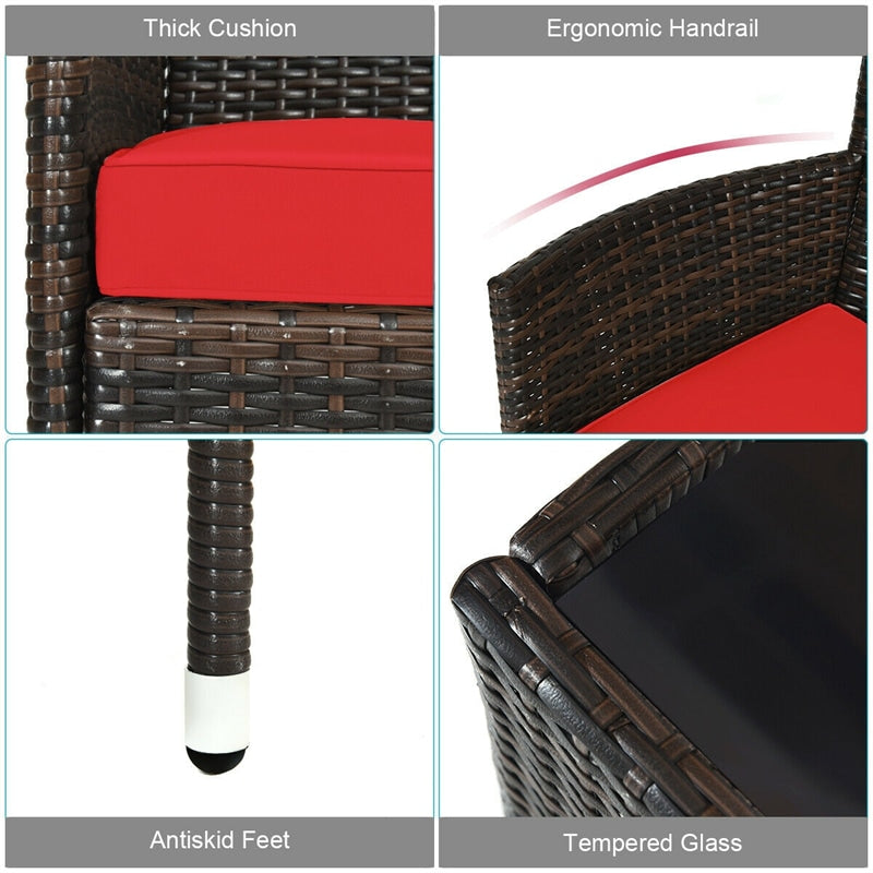 4 Pcs Outdoor Rattan Patio Conversation Set Wicker Furniture Set with Coffee Table and Cushion Sofas