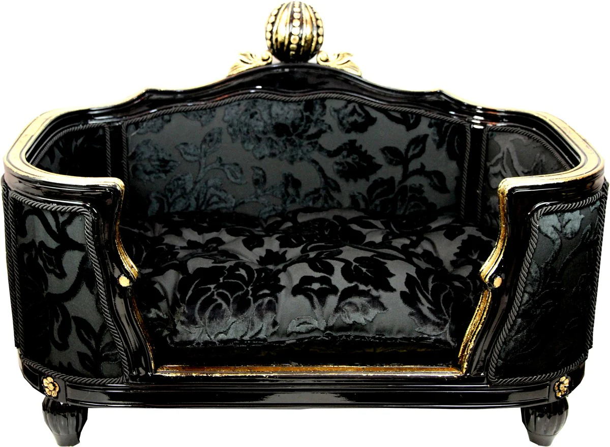 Pompöös by Luxury Baroque Dog & Cat Bed Deluxe Black Bouquet Pattern / Gold by Harald Glööckler