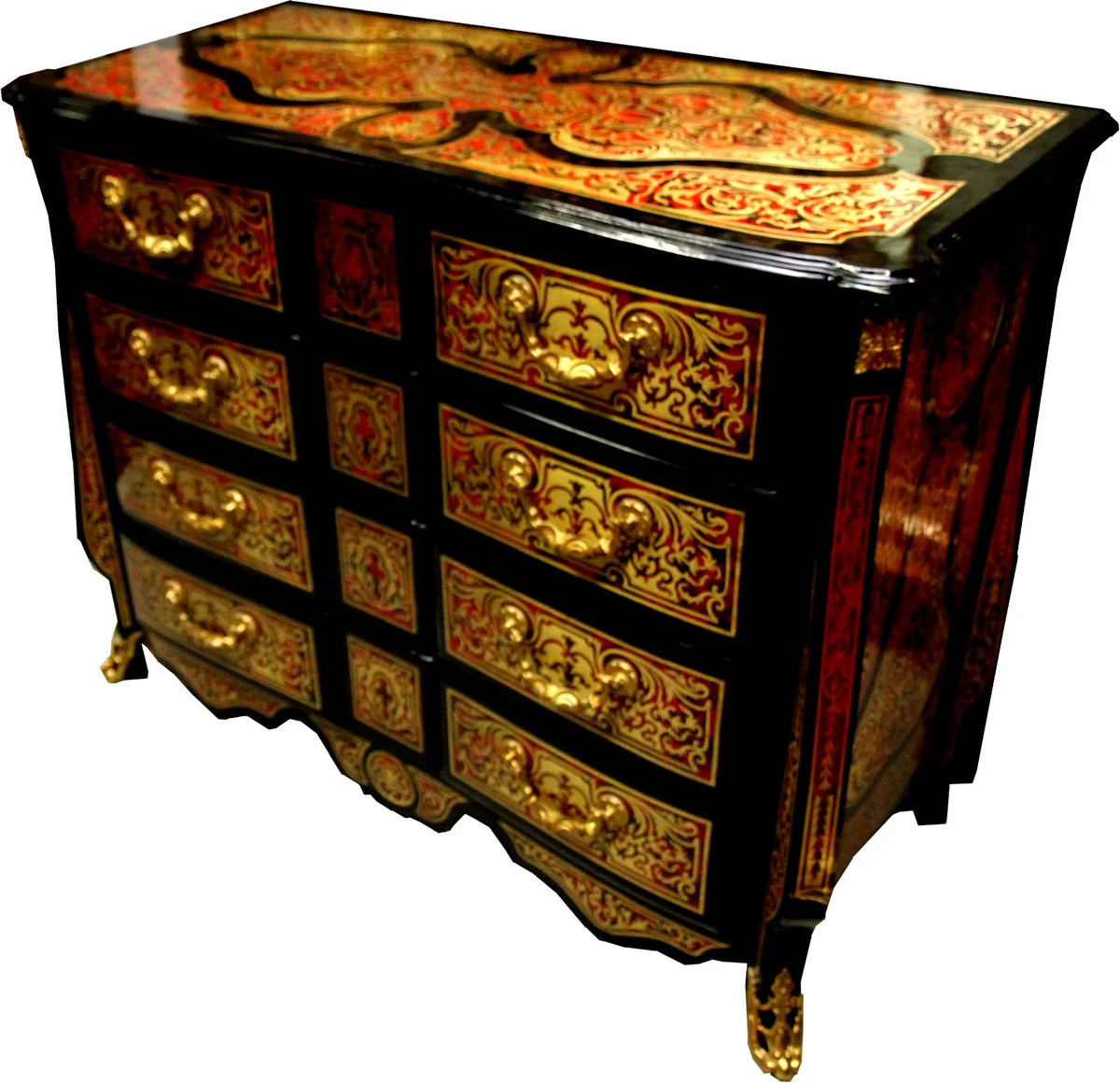Baroque Boulle chest of drawers black / gold / red 112 cm - furniture cabinet sideboard