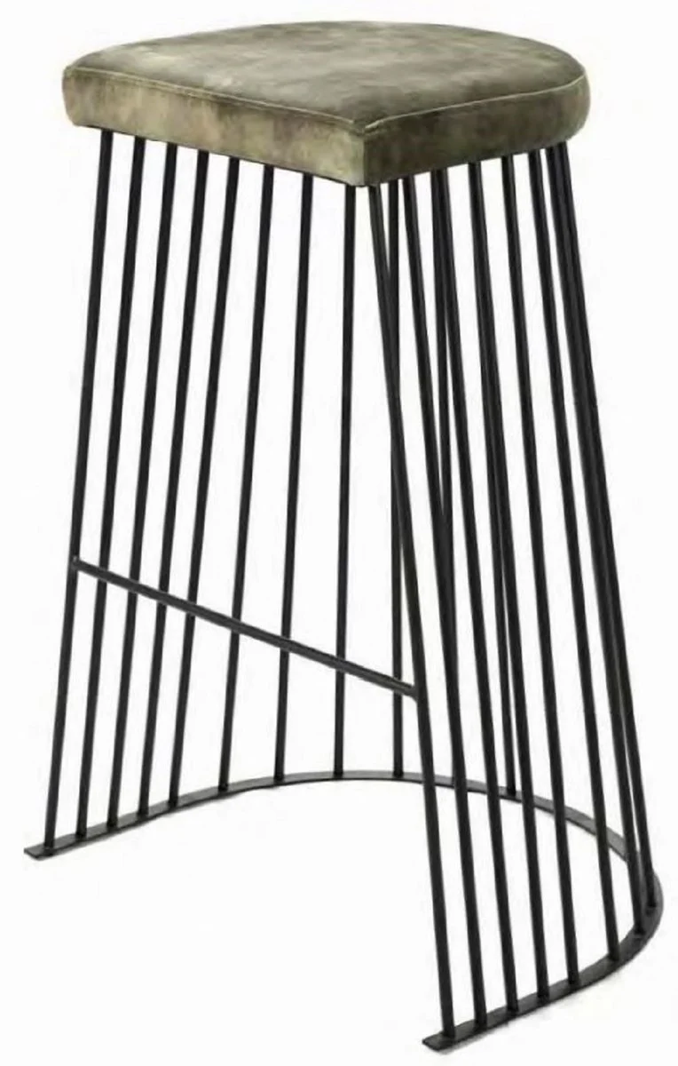 Luxus Barhocker Grün / Schwarz 70 x 60 x H. 74 cm - Moderner Gepolsteter Metall Barstuhl - Bar Möbel