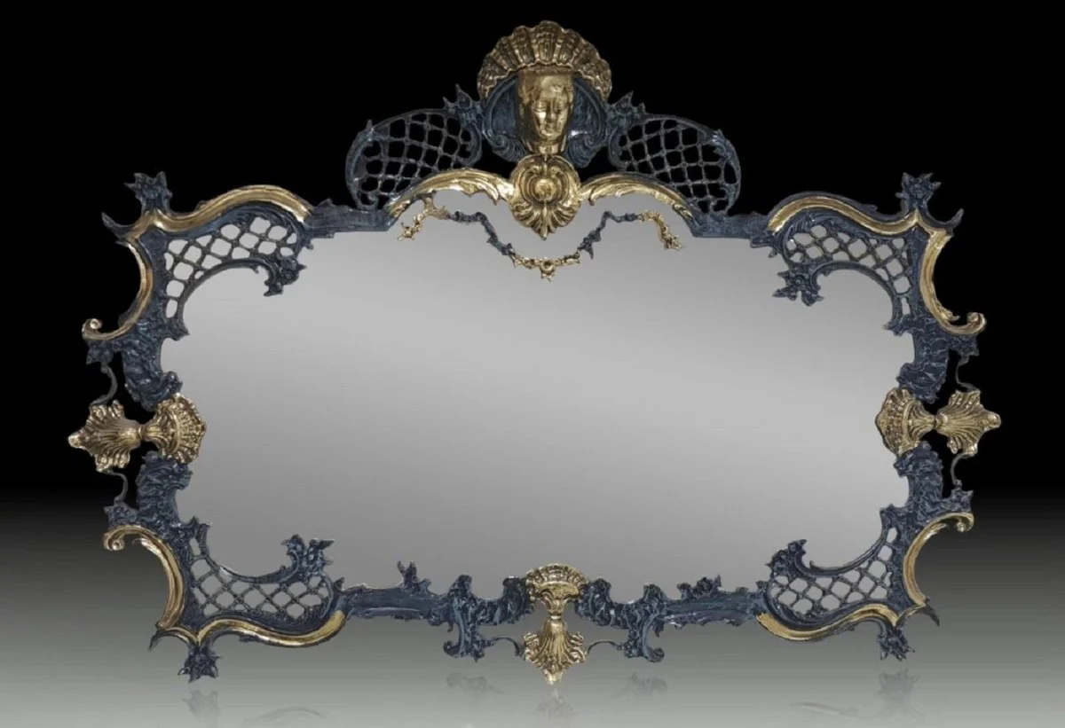 Luxury Baroque Bronze Mirror Blue / Gold 110 cm - Baroque Furniture