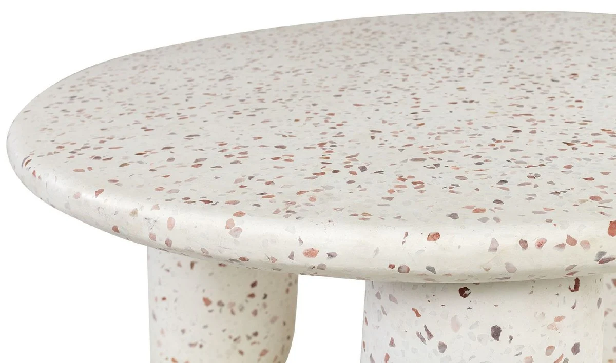Luxury coffee table white Ø 80 x H. 40 cm - Round terrazzo natural stone living room table - Living room furniture - Natural stone furniture - Luxury furniture - Luxury furnishings