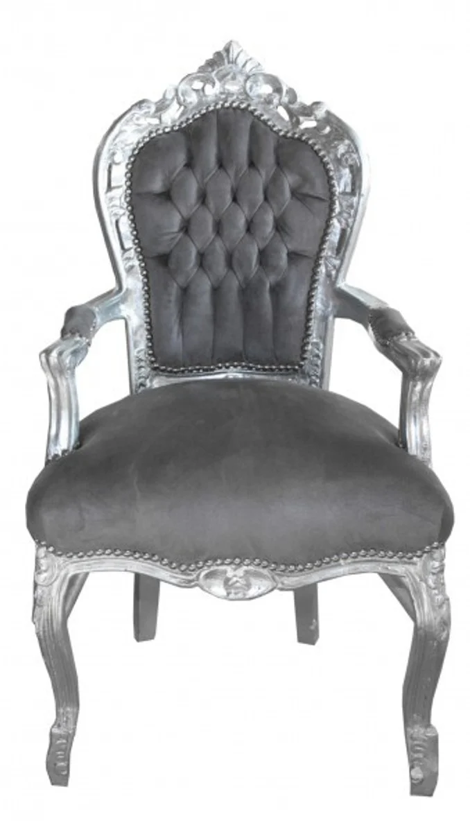 Baroque dining room chair with armrests gray / silver - furniture antique style