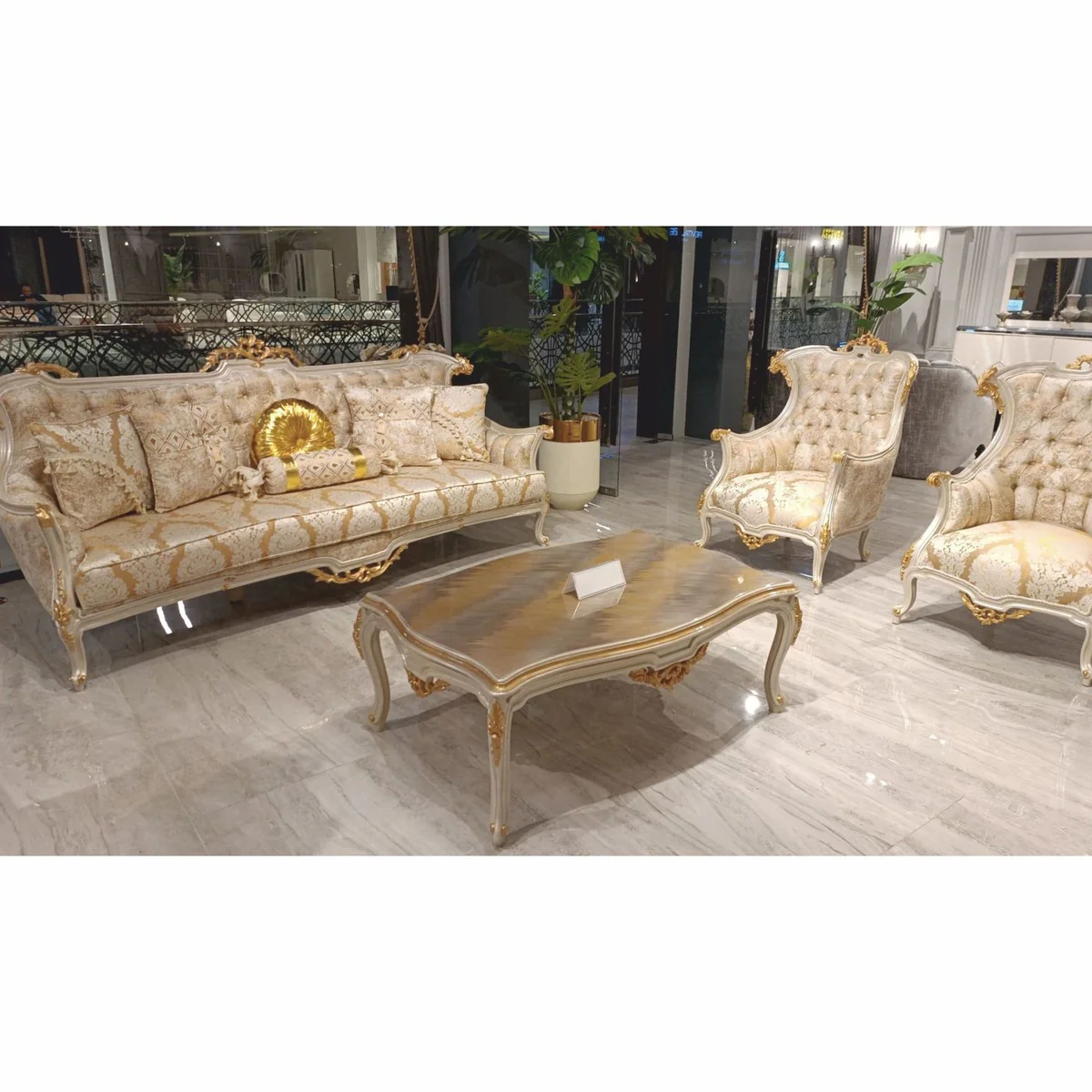 Luxury Baroque living room sofa gold / white / gray / gold H. 239 cm - Baroque furniture