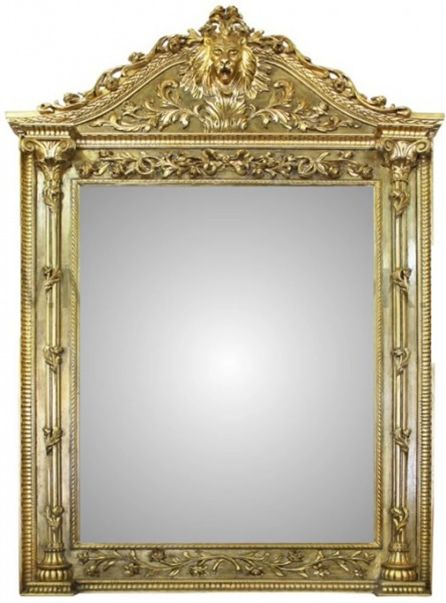 Huge luxury baroque wall mirror lion head gold 260 x 170 cm - solid and heavy - golden mirror