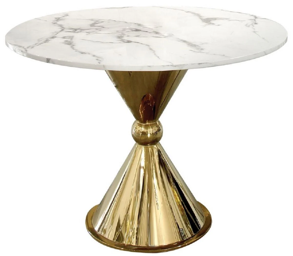 Luxury dining table white / gold Ø 100 x H. 75 cm - Round dining room table with artificial marble table top - Dining room furniture - Luxury furniture - Luxury furnishings - Dining room furnishings