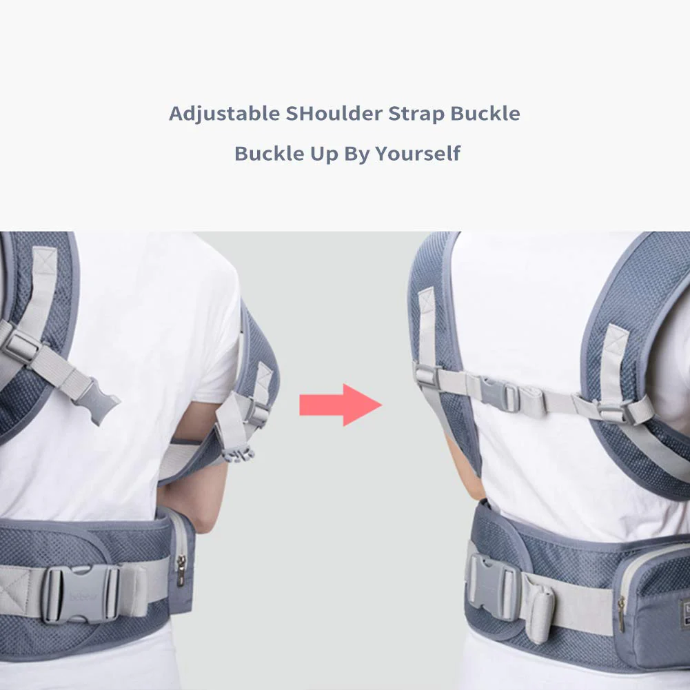 Babytrage für Neugeborene bis Kleinkinder, Baby-Hüfttrage mit Kopfhaube, Taillenverlängerung und 3 Beißpolstern (grau)