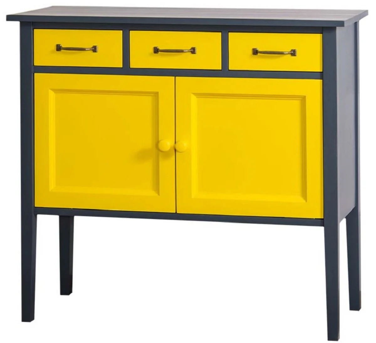 Country house style chest of drawers with 3 drawers and 2 doors dark gray / yellow 100 x 41 x H. 90 cm - country house style furniture
