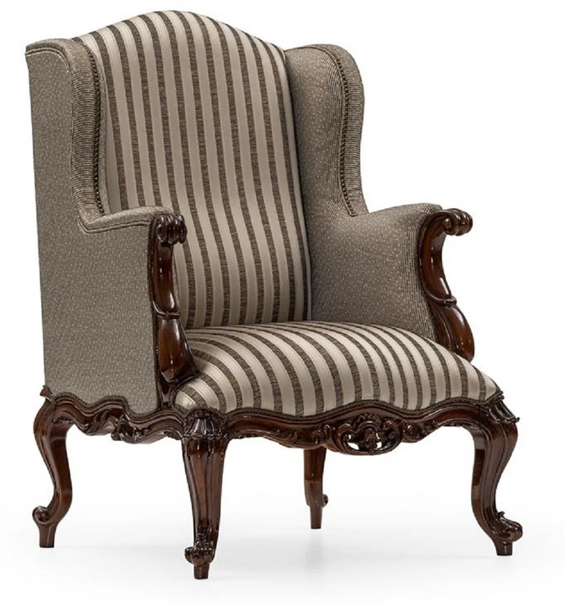 Luxury Baroque Living Room Set Silver / Brown - 2 Sofas & 2 Armchairs & 1 Coffee Table & 2 Side Tables - Handcrafted Living Room Furniture in Baroque Style - Noble & Magnificent