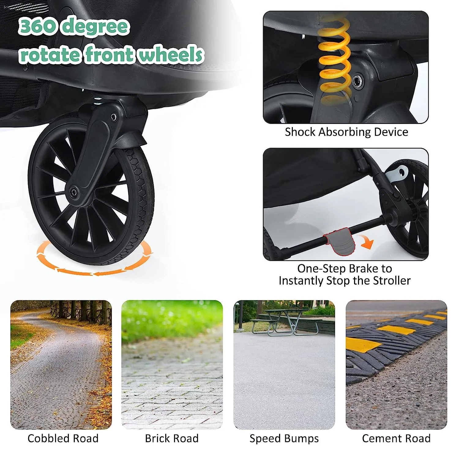 Kinderwagen, umkehrbarer Stubenwagen für Neugeborene, einhändig faltbarer, schnell zusammenklappbarer Kinderwagen mit Aluminiumrahmen, verstellbarem Verdeck, 5-Punkt-Sicherheitsgurt für Säuglinge und Kleinkinder (schwarz)