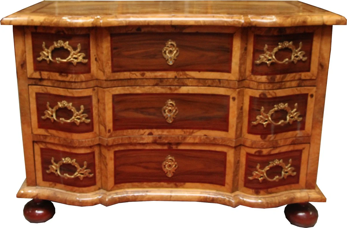 Baroque chest of drawers brown intarsia 127 cm with elegant decorations