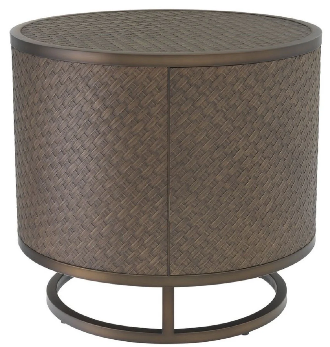 Luxury side table bronze Ø 55 x H. 50.5 cm - Round oak veneer table with stainless steel frame - Luxury living room furniture