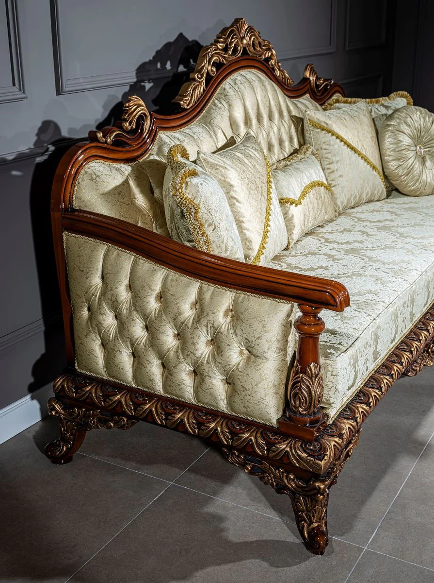 Luxury baroque living room set gold / brown / bronze - 2 sofas & 2 armchairs & 1 coffee table - living room furniture in baroque style - noble and magnificent