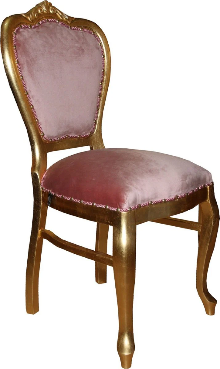 Luxury Baroque dining room set pink / gold 45 x 46 x H. 99 cm - 4 handmade dining chairs - Baroque dining room furniture