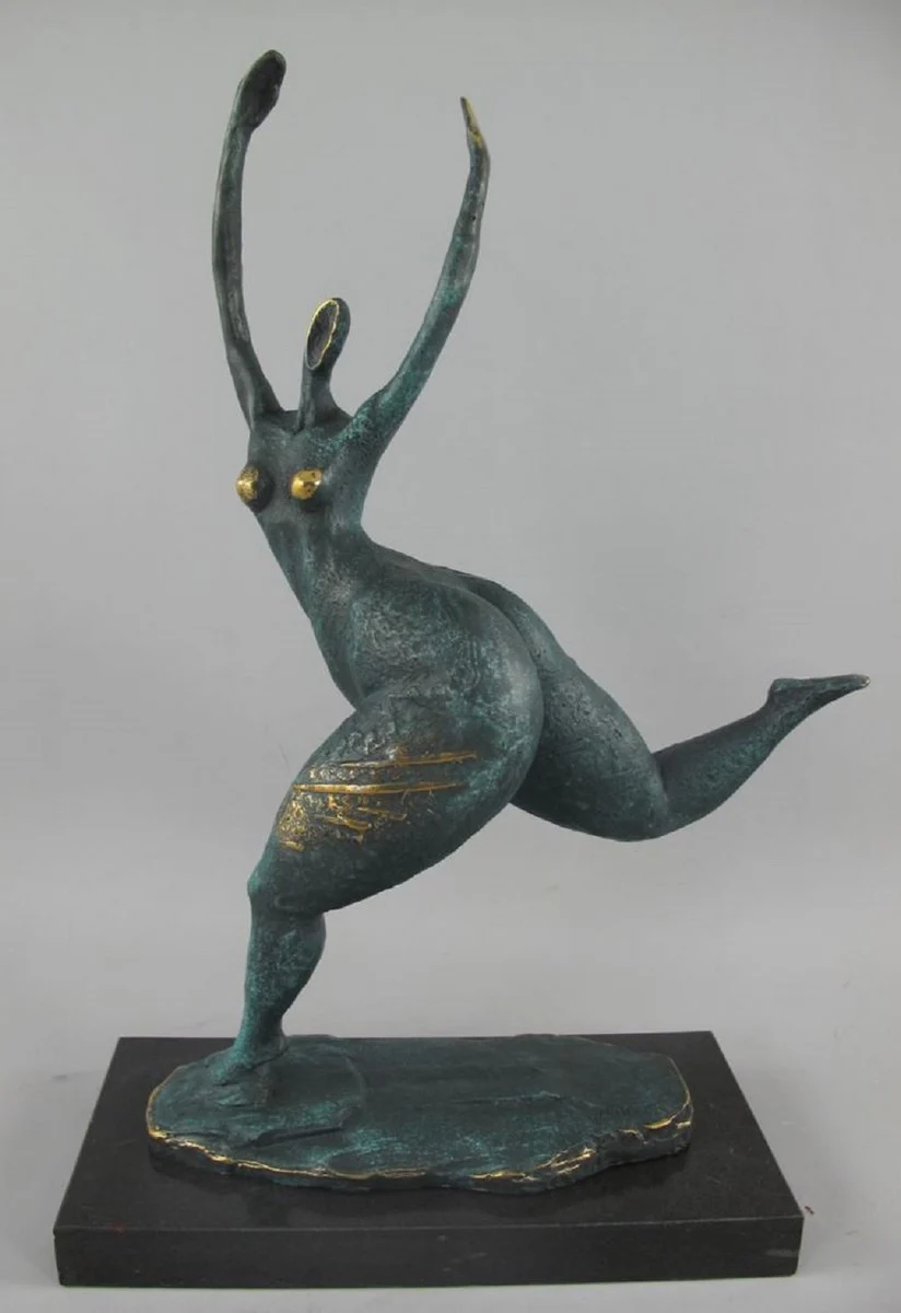 Luxus Bronze Deko Skulptur Tänzerin Türkis / Gold / Schwarz 35 x 15 x H. 48 cm - Abstrakte Bronze Deko Figur mit Marmorsockel - Schreibtisch Deko - Deko Accessoires