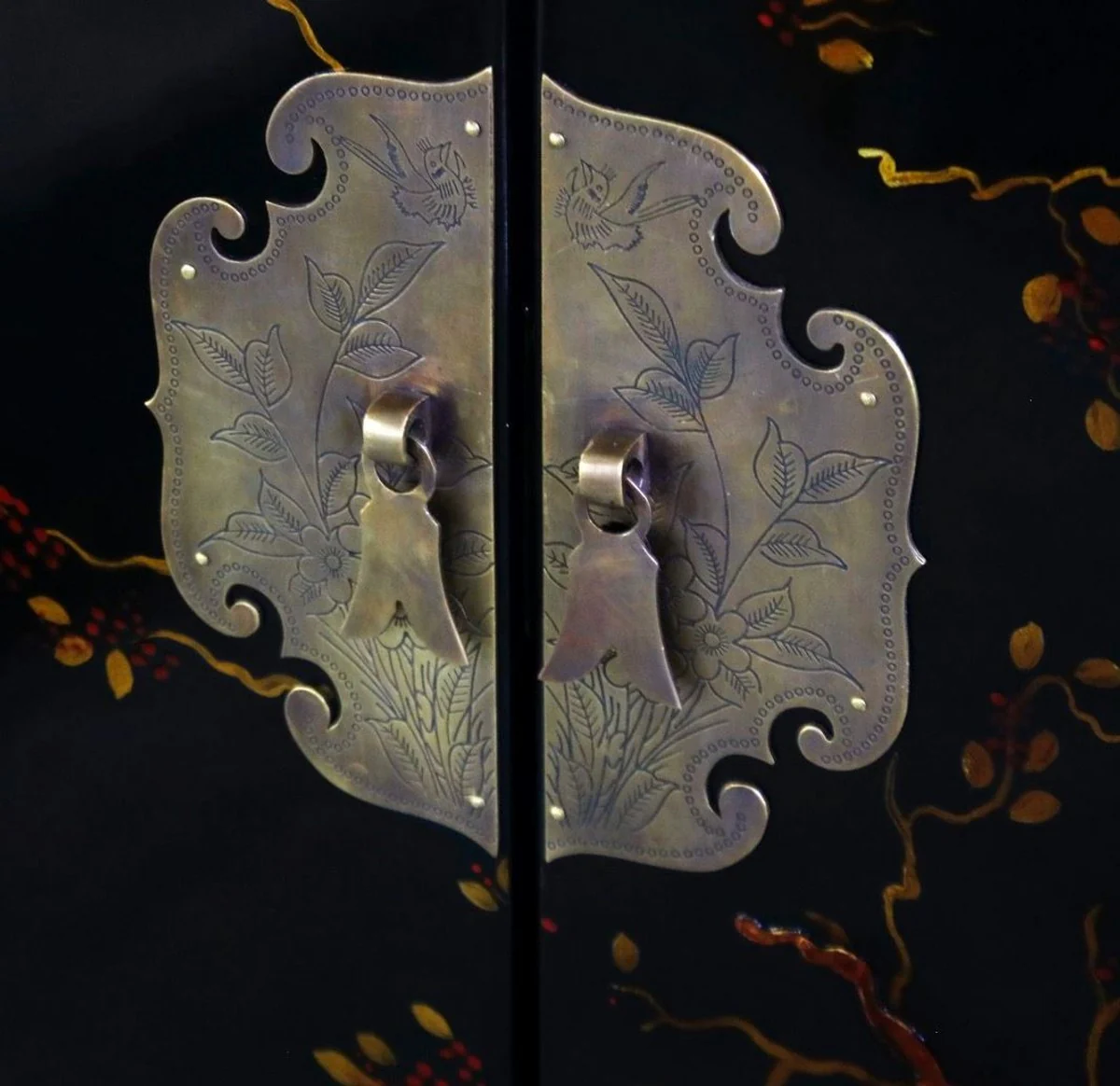 Luxury baroque cabinet with 11 drawers black / gold - living room cabinet in Chinese style - office cabinet - luxury furniture in baroque style - baroque furniture - baroque furnishings