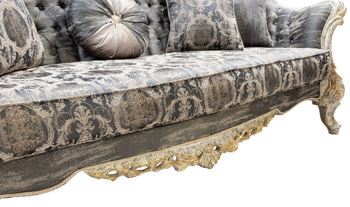 Luxury Baroque Living Room Set Gray / Antique White / Gold - 2 Baroque Sofas & 2 Baroque Armchairs & 1 Baroque Coffee Table - Luxury Living Room Furniture in Baroque Style - Baroque Furniture - Noble & Magnificent