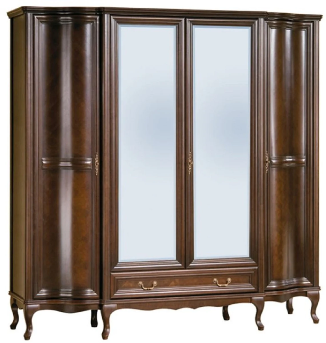 Luxury Art Nouveau bedroom wardrobe dark brown 206.5 x 63.5 x H. 206 cm - solid wood wardrobe with 4 doors and drawer - Baroque & Art Nouveau bedroom furniture