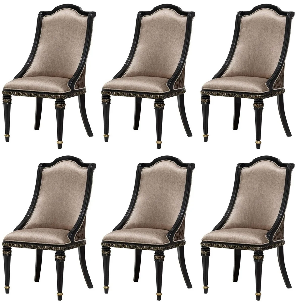 Luxury Baroque Dining Room Chair Set of 6 Silver / Black / Gold - Magnificent Baroque Style Kitchen Chairs - Luxury Baroque Style Dining Room Furniture - Baroque Dining Room Furniture - Baroque Style Furniture