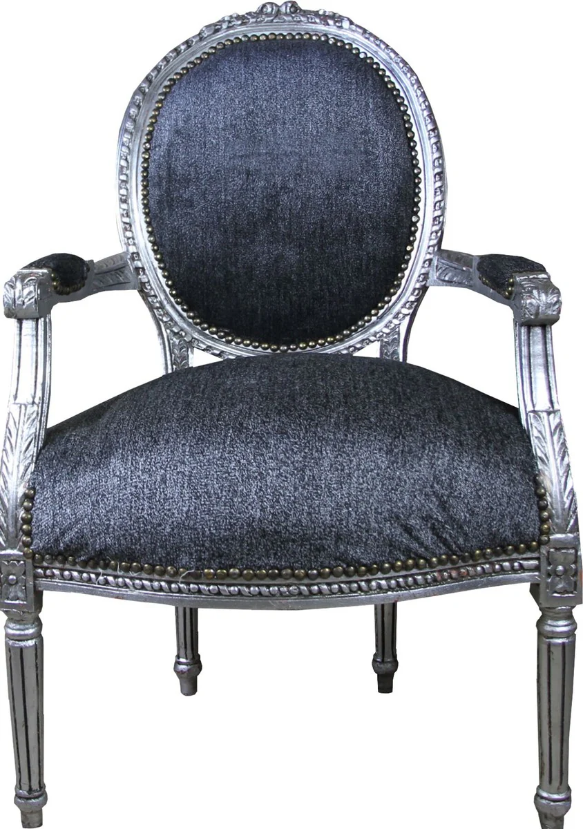 Baroque Medallion Salon Chair Gray / Antique Silver - Furniture Antique Style