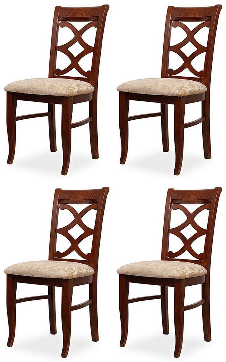 Biedermeier dining room chair set of 4 beige / dark brown 49 x 56 x H. 92 cm - Solid wood kitchen chairs - Solid wood dining room furniture - Biedermeier dining room furniture