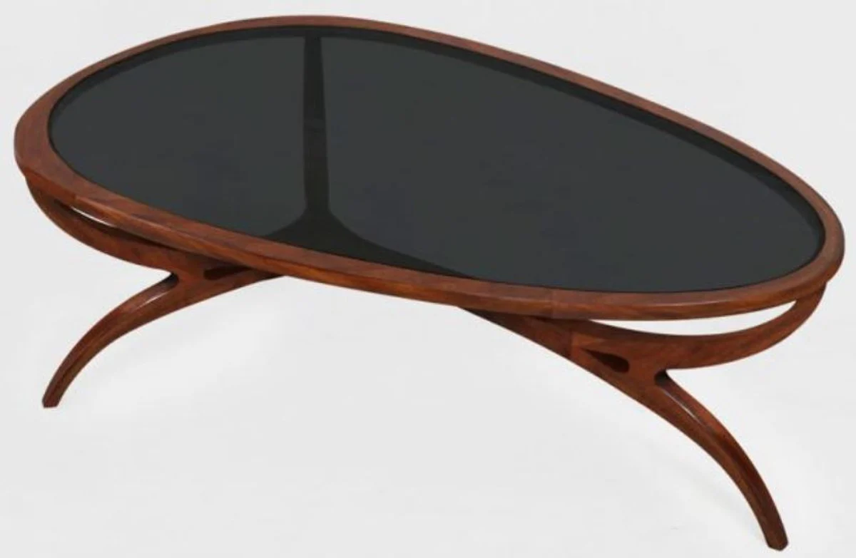 Luxury Art Deco coffee table brown / black 130 x 88 x H. 46 cm - Elegant solid wood living room table with glass top - Living room furniture