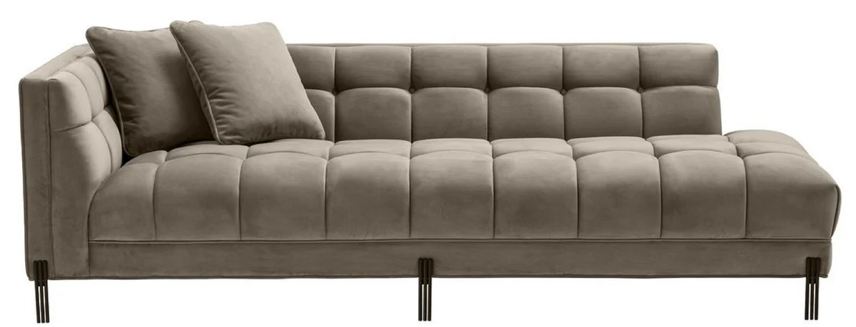 Luxury lounge sofa greige / black 223 x 95 x H. 68 cm - left-side living room sofa with elegant velvet fabric and 2 cushions