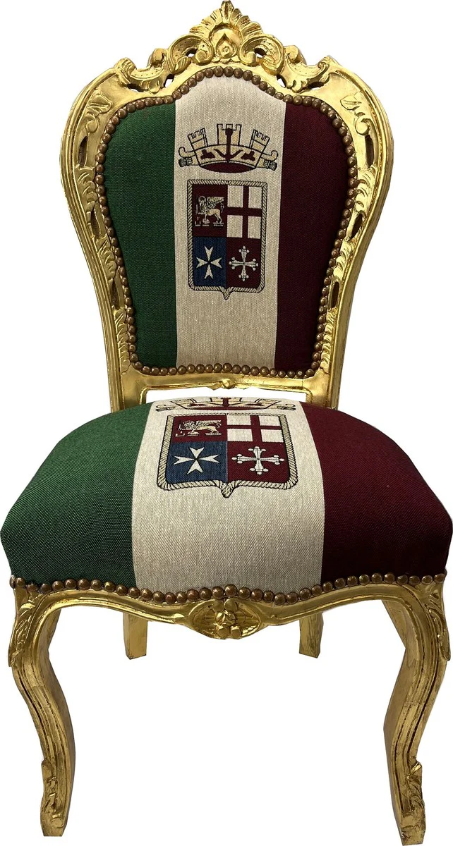 Baroque Dining Room Chair Italy / Gold - Handmade Antique Style Chair with Italian Flag - Dining Room Furniture in Baroque Style - Baroque Furniture