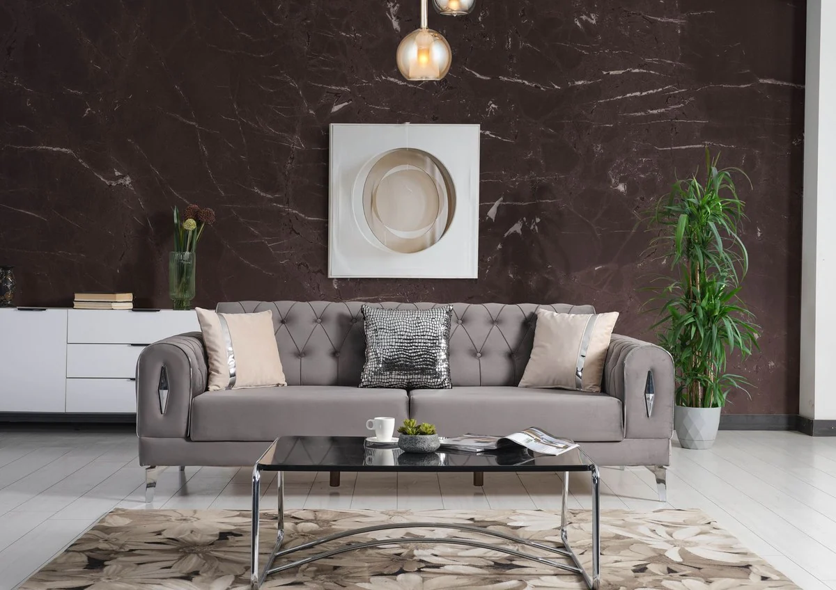 Luxury sofa bed gray / silver 225 x 95 x H. 83 cm - Living room sofa with 4 cushions - Luxury living room furniture