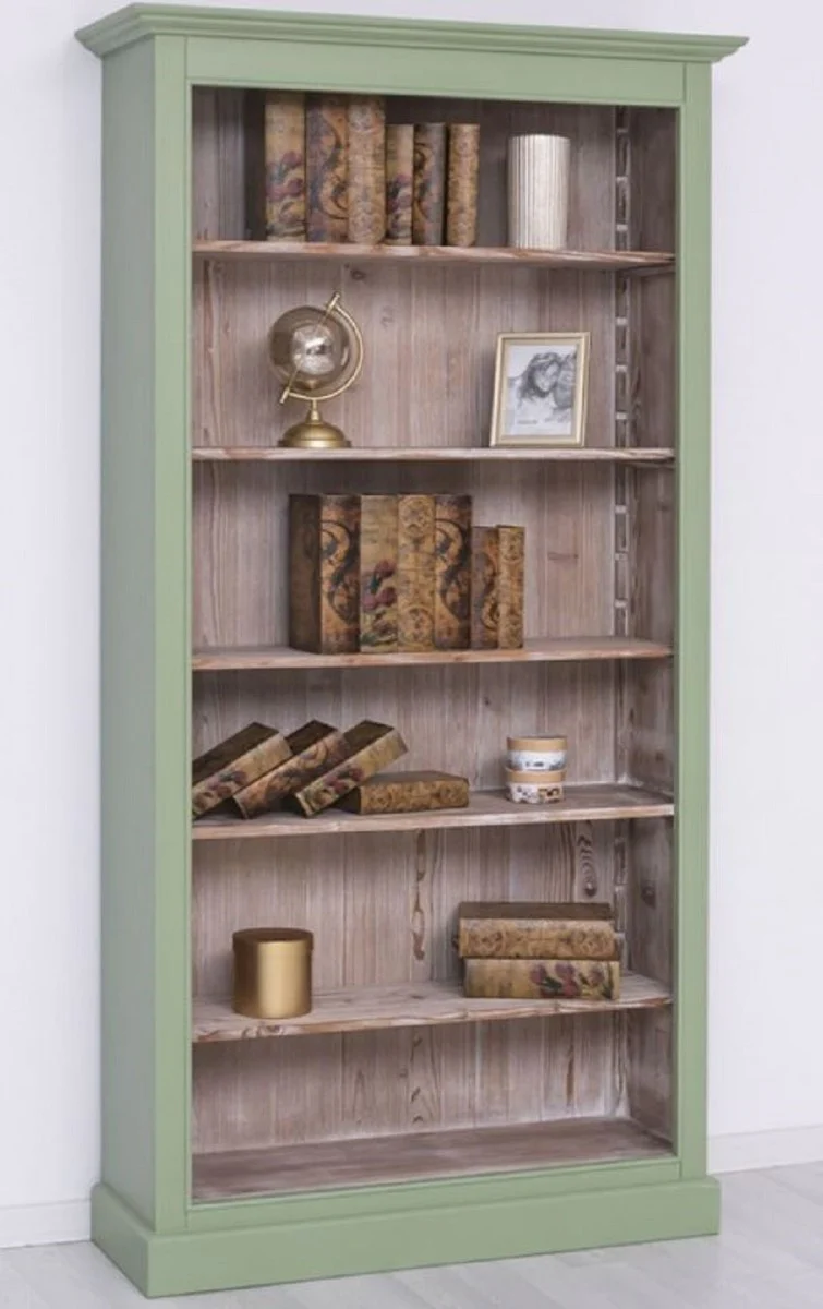 Country house style bookcase green / natural colors 110 x 39 x H. 210 cm - solid wood cabinet - shelf cabinet - living room cabinet - office cabinet - country house style furniture