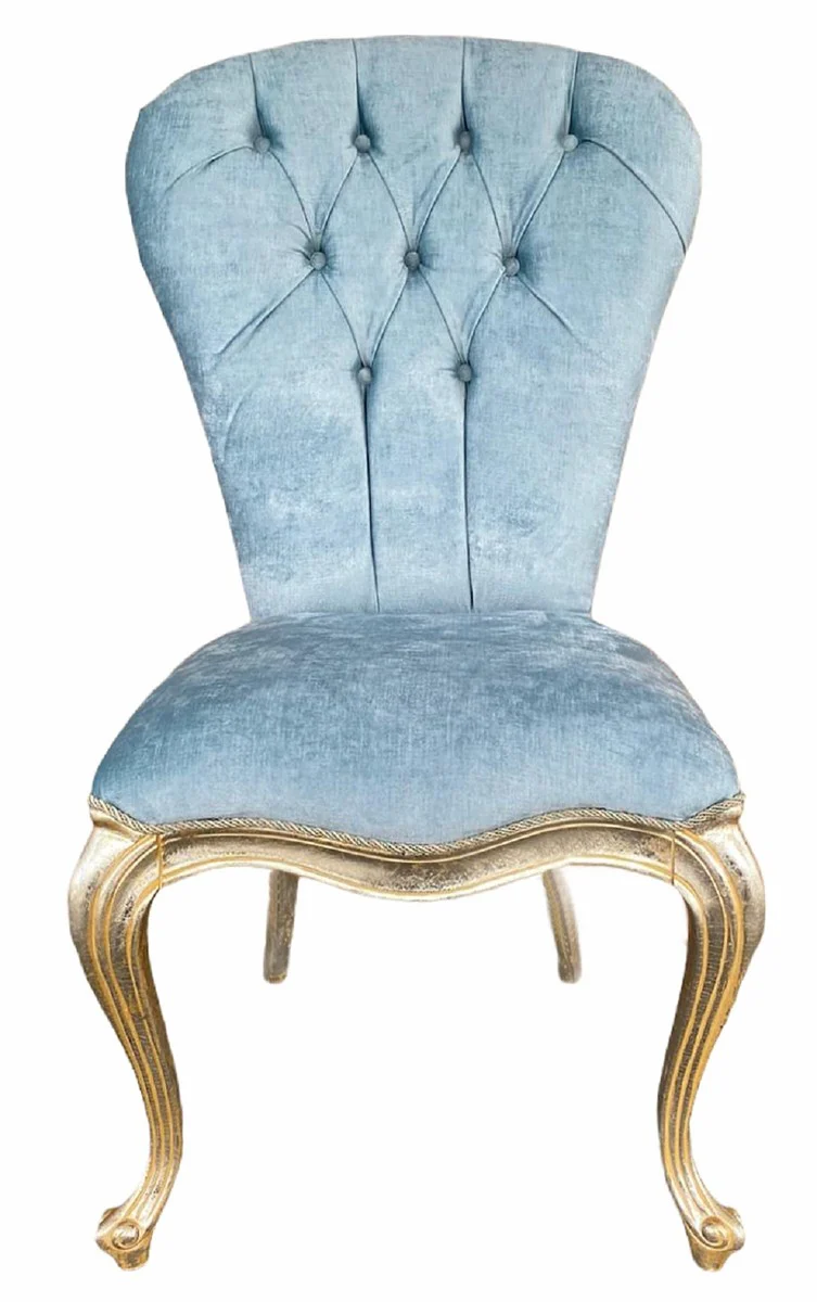 Luxury Baroque Dining Chair Light Blue / Gold - Handcrafted Solid Wood Chair - Baroque Style Kitchen Chair - Baroque Dining Room Furniture