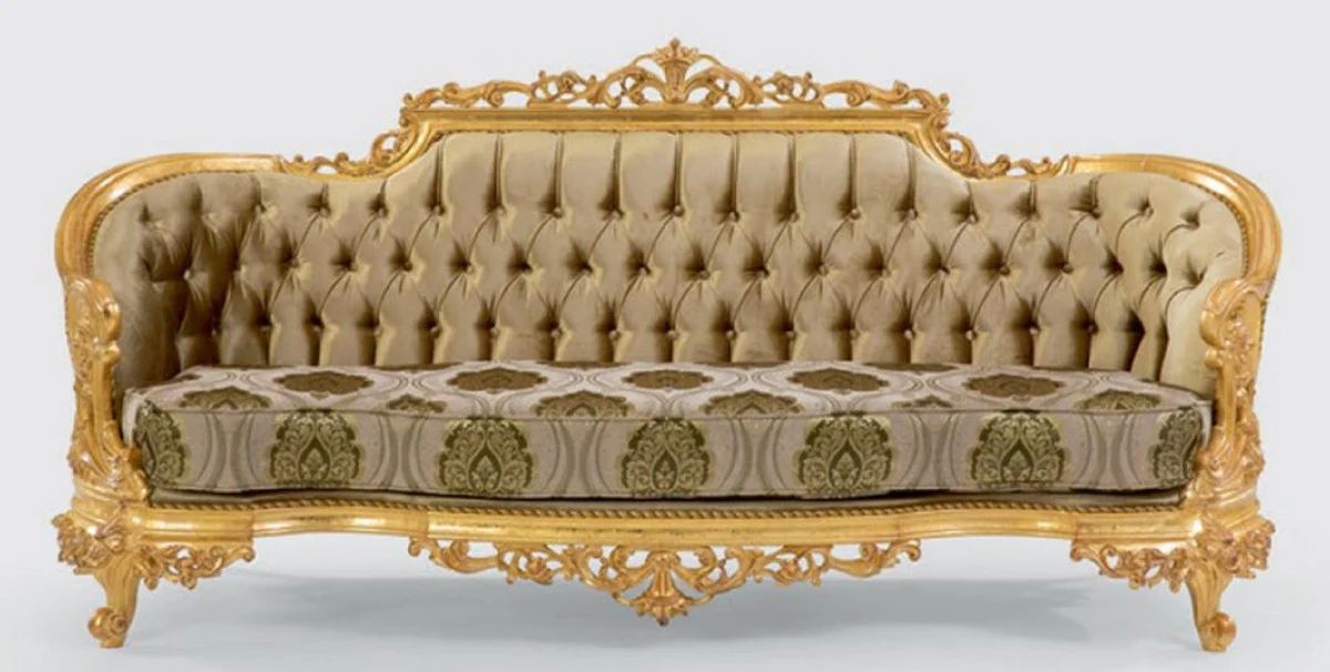Luxury Baroque Sofa Green / Gray / Gold 235 x 95 x H. 110 cm - Handmade Living Room Sofa with Elegant Pattern - Baroque Living Room Furniture - Noble & Magnificent