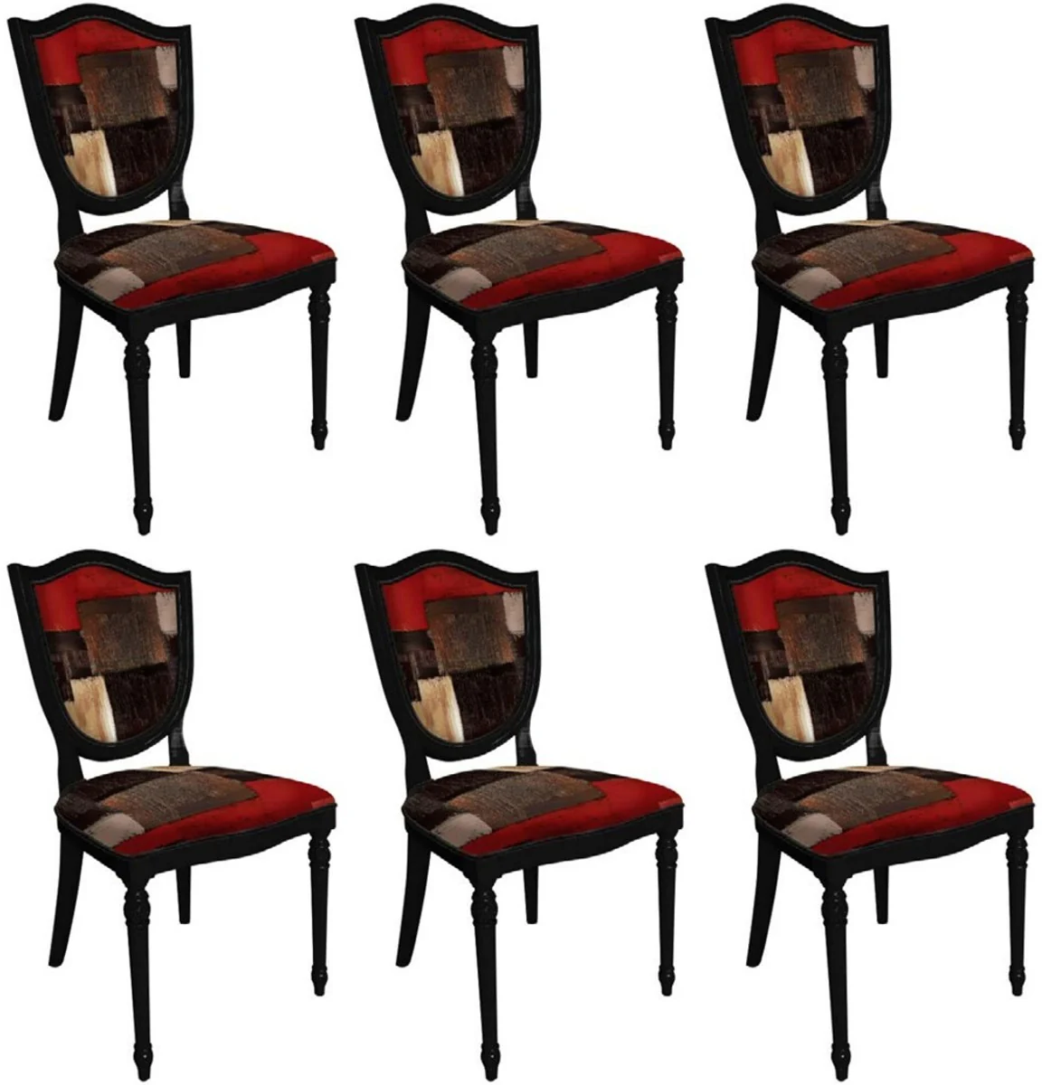 Art Deco Dining Chair Set Multicolor / Black - 6 Handmade Art Deco Kitchen Chairs - Art Deco Dining Room Furniture