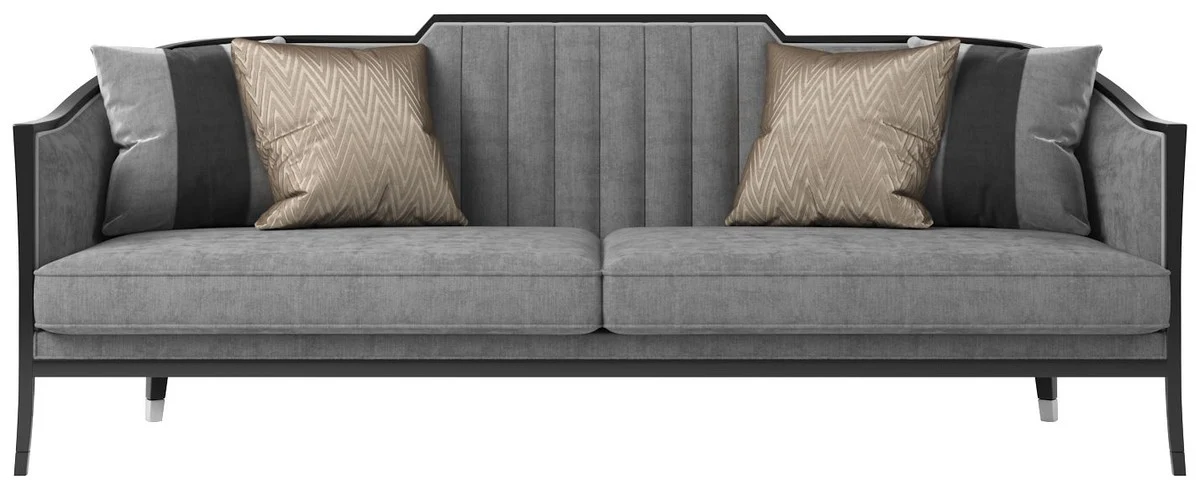 Luxury Art Deco velvet sofa gray / black / silver 250 x 95 x H. 93 cm - Noble living room sofa - Luxury quality - Art Deco furniture