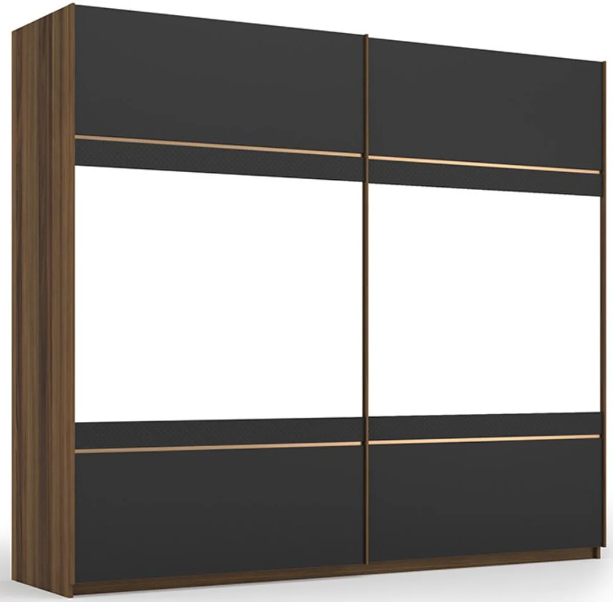 Luxury bedroom wardrobe brown / gray / brass 254 x 68 x H. 230 cm - Elegant solid wood wardrobe with 2 mirrored sliding doors - Luxury bedroom furniture