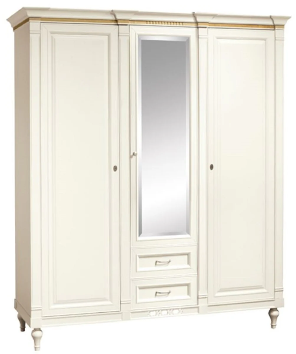 Luxury Art Nouveau bedroom cupboard cream color 186.6 x 64.7 x H. 210.6 cm - solid wood wardrobe with 3 doors and 2 drawers - Baroque & Art Nouveau bedroom furniture