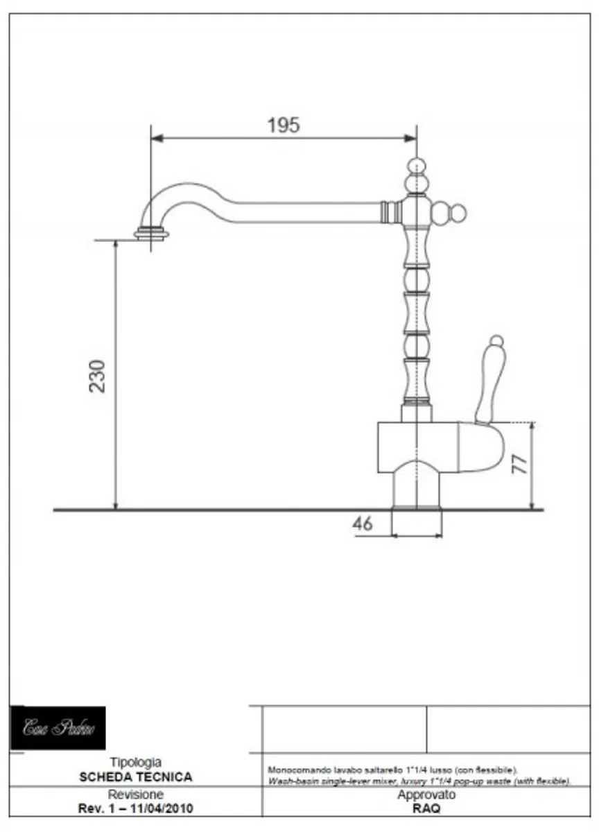Luxury bathroom accessories - Art Nouveau retro washbasin tap washbasin single-lever washbasin mixer chrome series Milano - Made in Italy