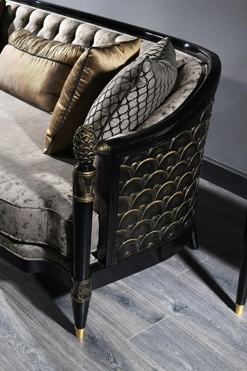 Luxury Baroque Living Room Set Silver Gray / Black / Gold - 1 Chesterfield Sofa & 1 Armchair & 1 Coffee Table & 1 Side Table - Baroque Furniture