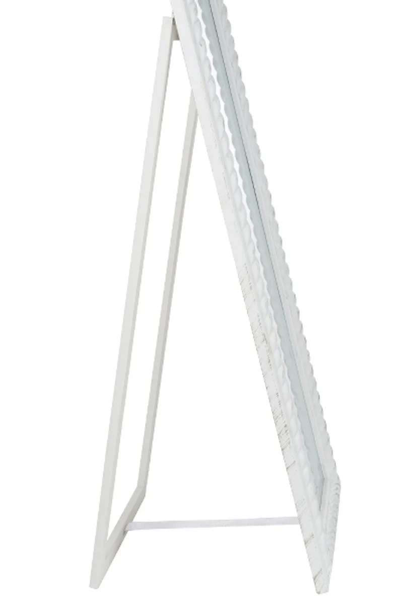 Barock Standspiegel Weiss mit wunderschönem antik-weißem Kordelrahmen H. 180 cm - Handgefertigt