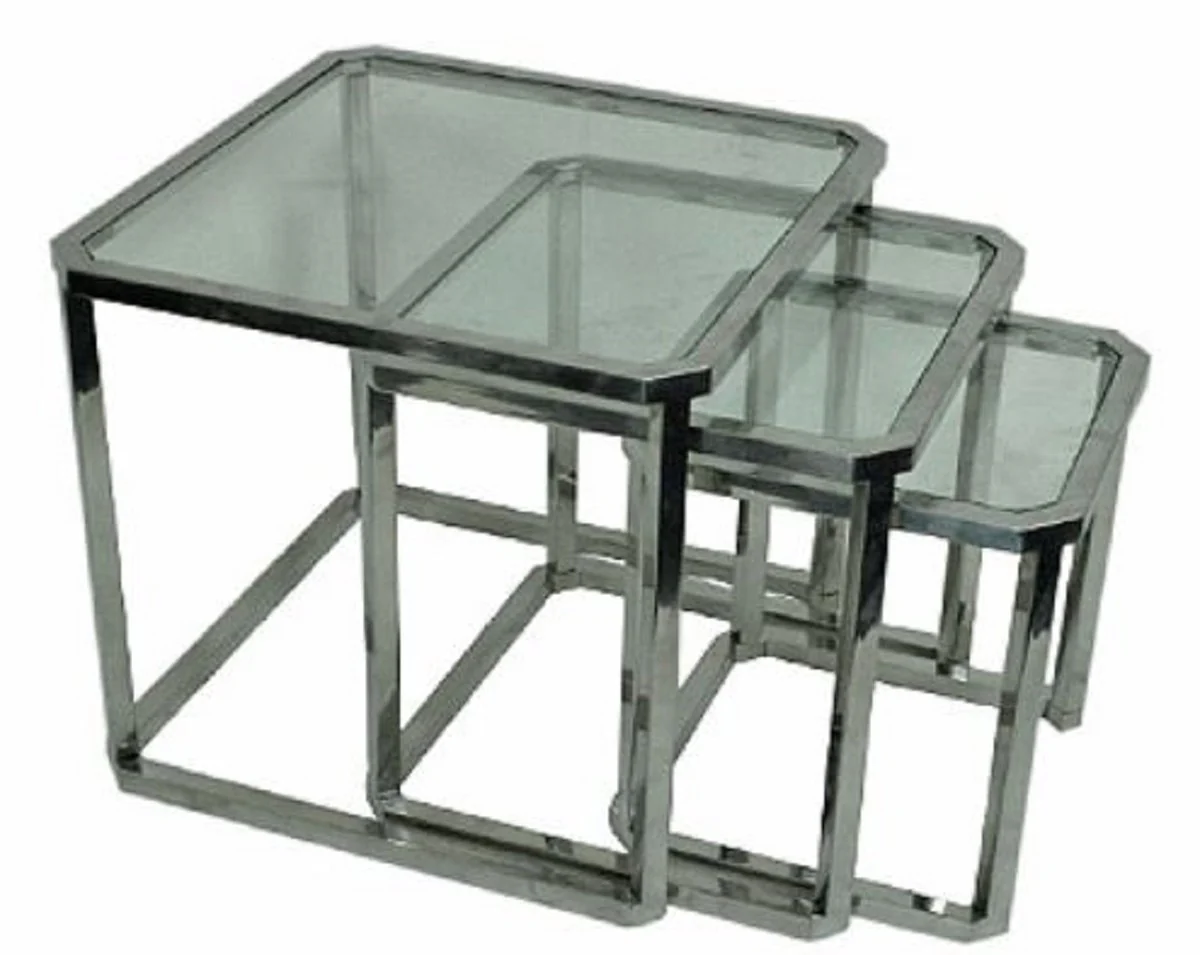 Luxury side table set silver 60 x 60 x H. 55 cm - steel side tables with glass top