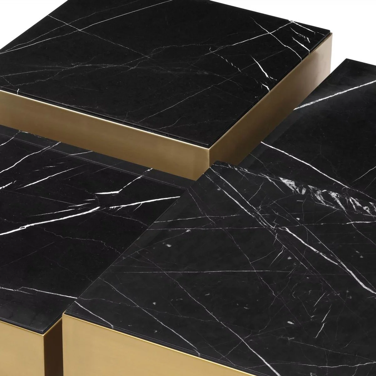 Luxury stainless steel coffee table set with marble table tops brass / black - living room furniture - luxury furniture - luxury collection