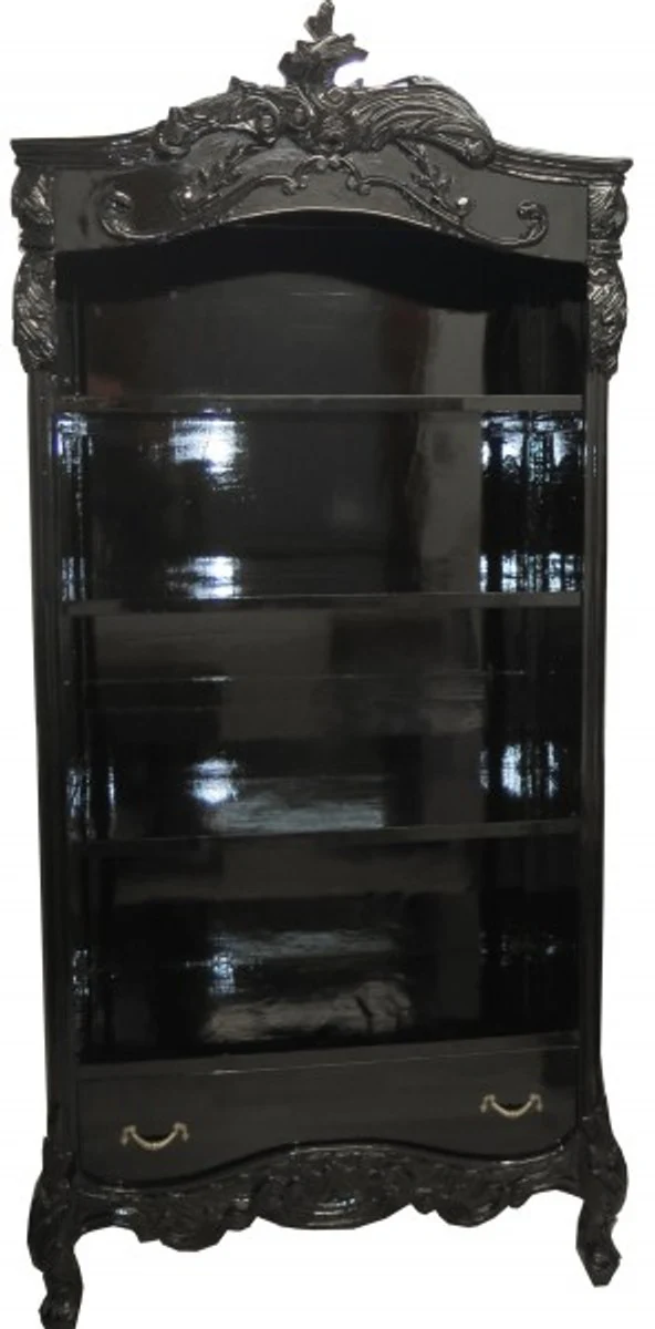 Baroque bookcase black / silver high gloss W 85 x H 190 cm bookcase shelf cabinet