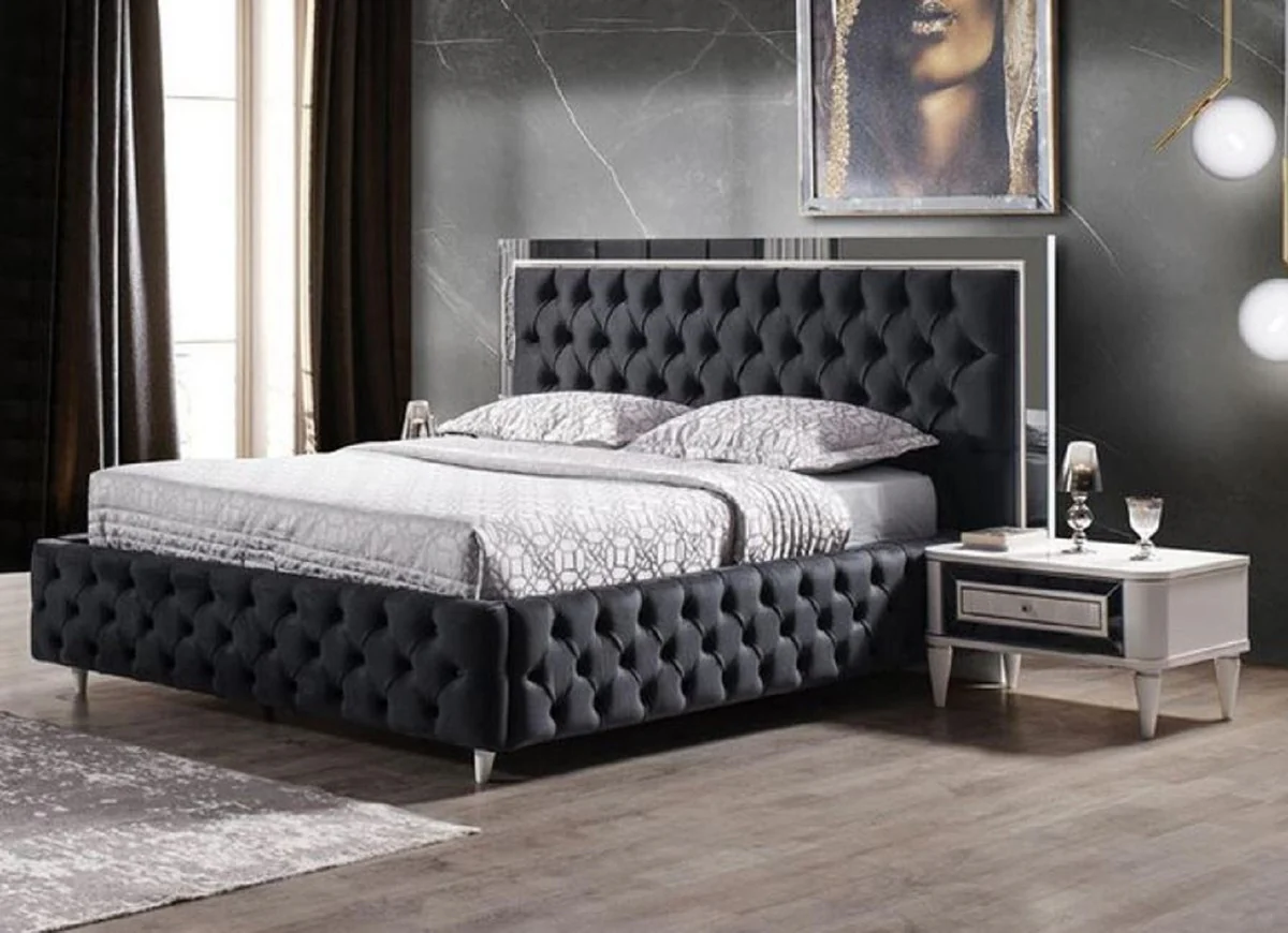 Luxury bedroom set dark gray / white - 1 double bed with headboard & 2 bedside tables - Bedroom furniture - Luxury collection
